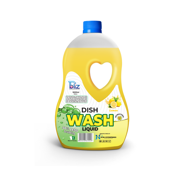 Bliz Dishwash Liquid Lemon Power - Refillable Bottle - 50% Less Scrubbing -  5Liters