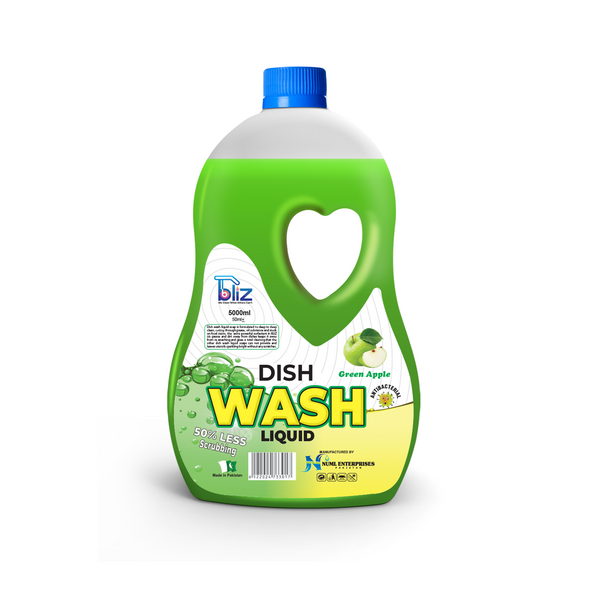 Bliz Dishwash Liquid  Green Apple - 50% Less Scrubbing - Safe On Hands - 5 Liters