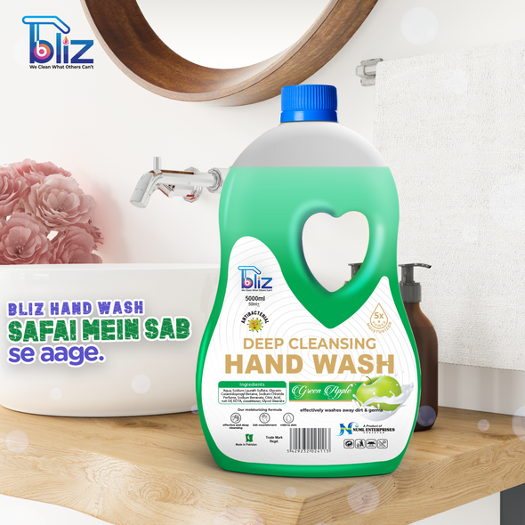 Bliz HandWash Liquid Green Apple - 5 Liters Deep Cleansing | Antibacterial | Refreshing Green Apple Scent