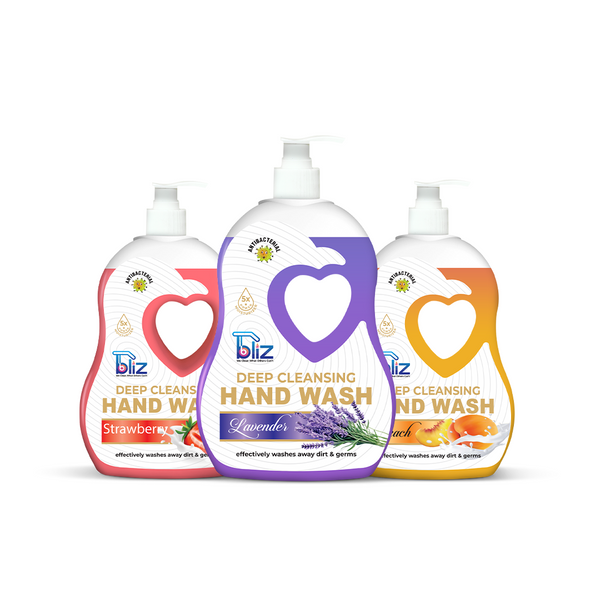 Bliz Fruity Trio Handwash Pack: Strawberry, Peach, and Wella, - 500ML Each